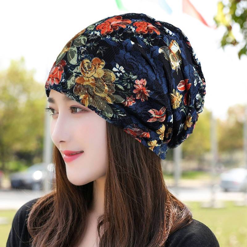 Women's Summer Thin Lace Breathable Head-Wrapping Hat Headscarf Hat Pull-On Hat Air-Conditioned Hat Bald Head Slouchy Hat Sleep Cap