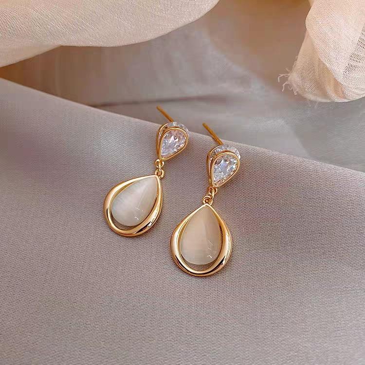 2024 New Luxury Zircon Water Drop Earrings for Women Korean Fashion Rhinestone Opal Earring Jewelry Gift Wholesale