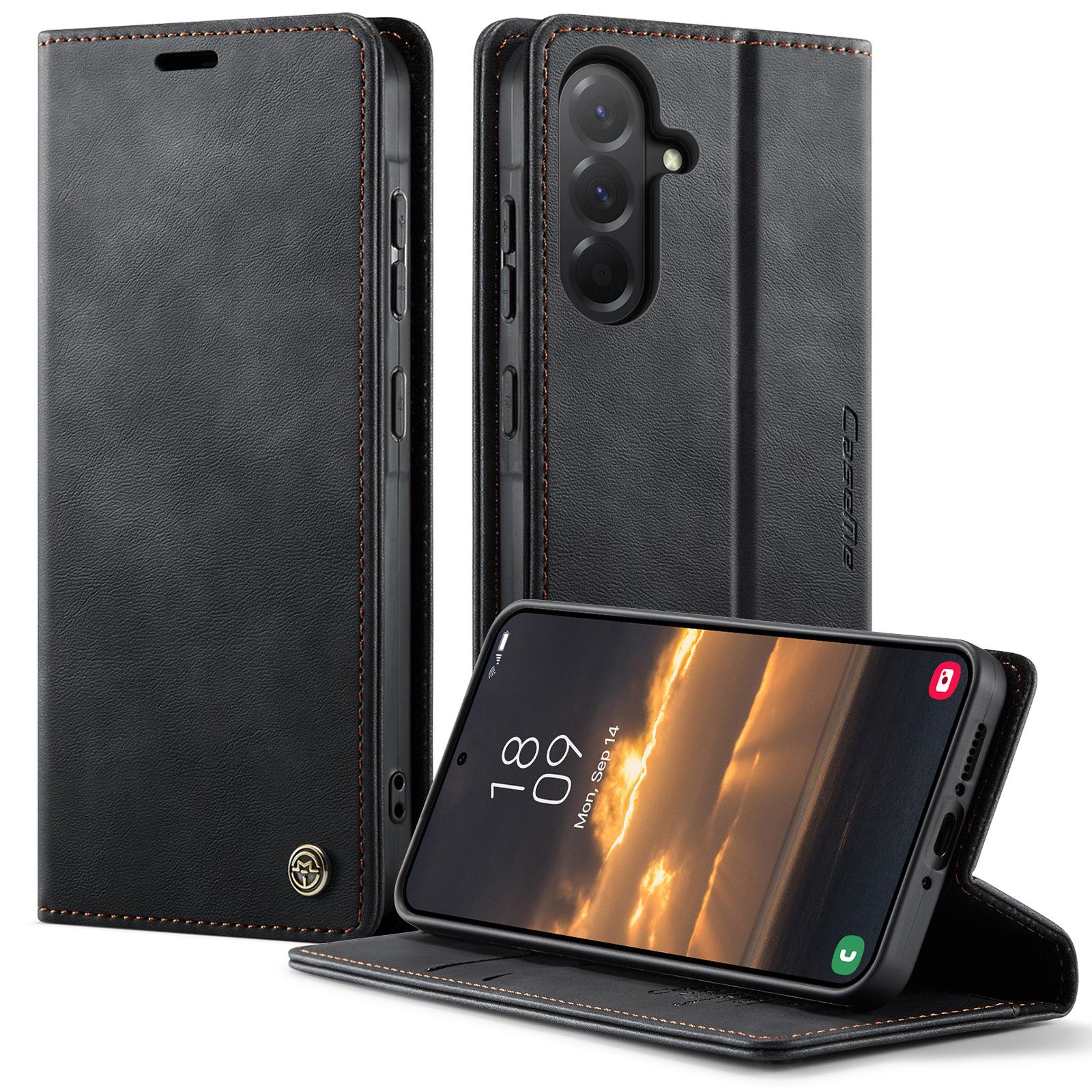 

For Samsung Galaxy A56 5G Case CASEME 033 Series RFID Blocking Wallet Stand Calf Texture Leather Phone Cover Black