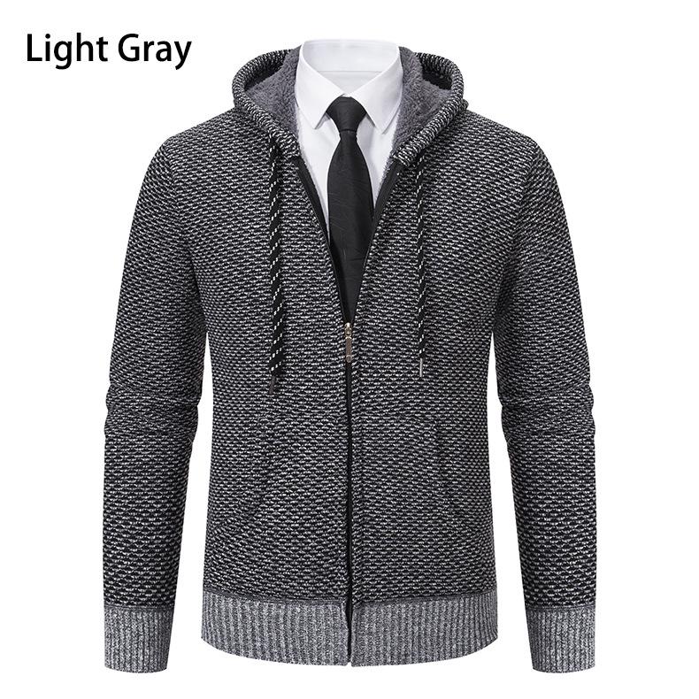 Men's Hooded Fleece-Lined Knitted Cardigan - Thick, Plus Size, Autumn/Winter 2023 Collection.