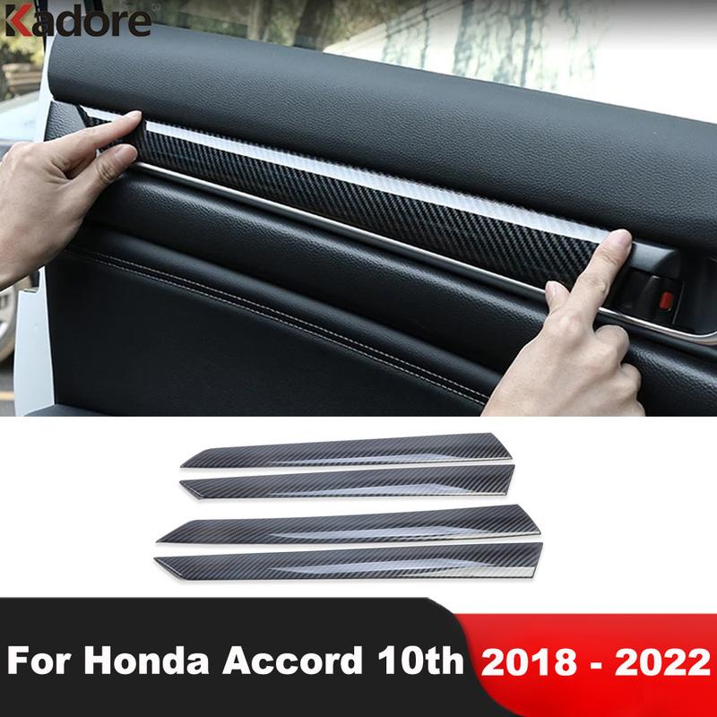 For Honda Accord 10th 2018     Carbon Fiber Car Ide Inner Door Panel Cover Molding Trim Interior Accessories