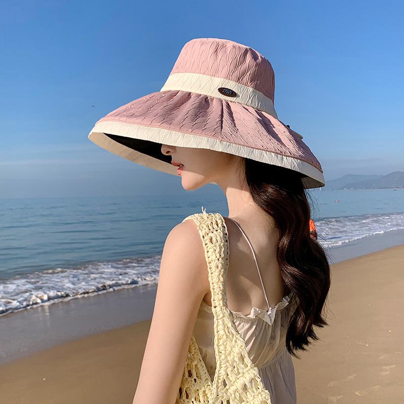 Neue Koreanische Version Vielseitiger UV-Schutz Großer Schirm Fischerhut Großer Schirmhut Damen Sonnenschutz Sonnenhut Damen Trend beige