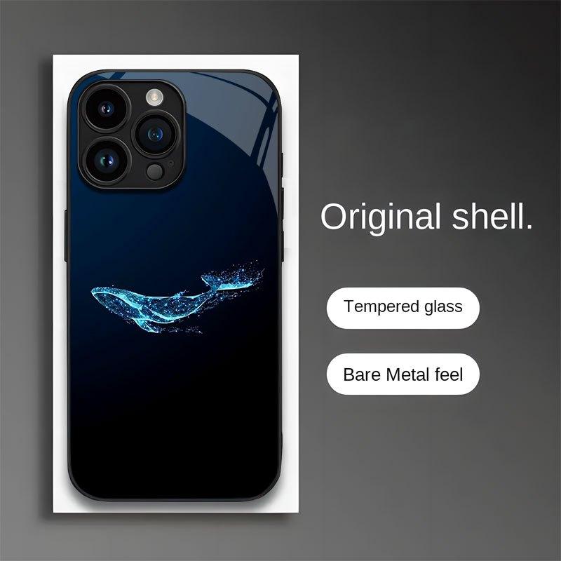 Fantasy Blue Whale Tempered Glass Phone Case Suitable for iPhone 17 16 15 14 13 12 11 Pro/ Max /Plus Anti-fall and Shockproof