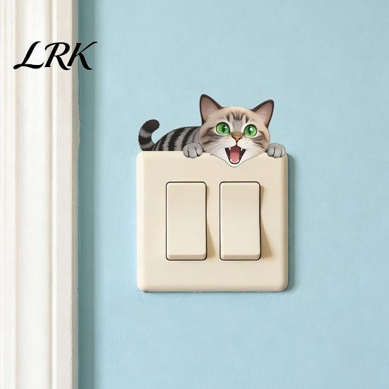 Modern Illustration Switch Plate Cover Light Stickers, Cartoon Animal Cute Cat Decor, Waterproof Removable Thin Sticker Stickers for Switch,