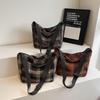 Retro Plaid Plush Shoulder Tote - Classic Large Capacity for College Students