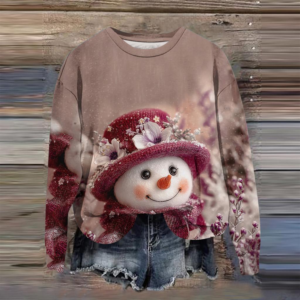 Women's Fashion Printed Long Sleeve Loose Round Neck Sweatshirt Top Fall