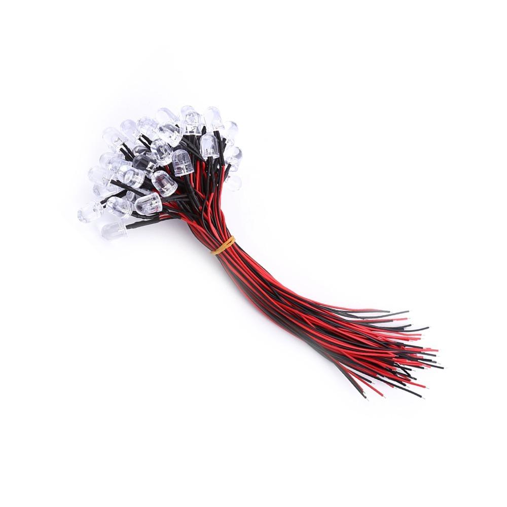 50PCS Colorful DC 5-12V Pre Wired LED Diodes 10mm White Red Blue Green LED Lights LED Lamps Lighting Decoration