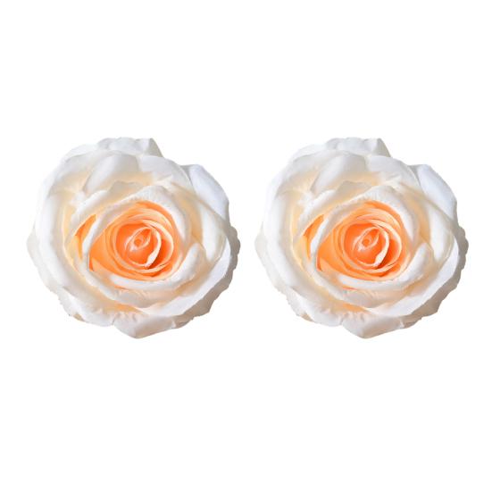 2 Pcs Realistic Artificial Rose Flower Heads Faux Silk No Stem Rose Heads