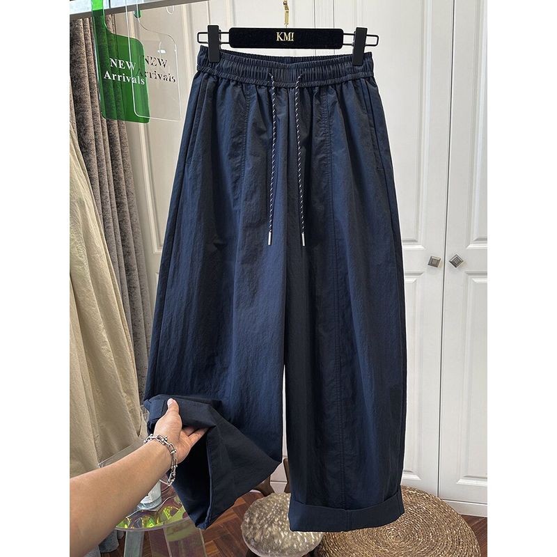 European Plus Size 120kg Elastic Waist Casual Wide-Leg Long Pants for Women, Summer Slimming Harem Loose Cropped Pants