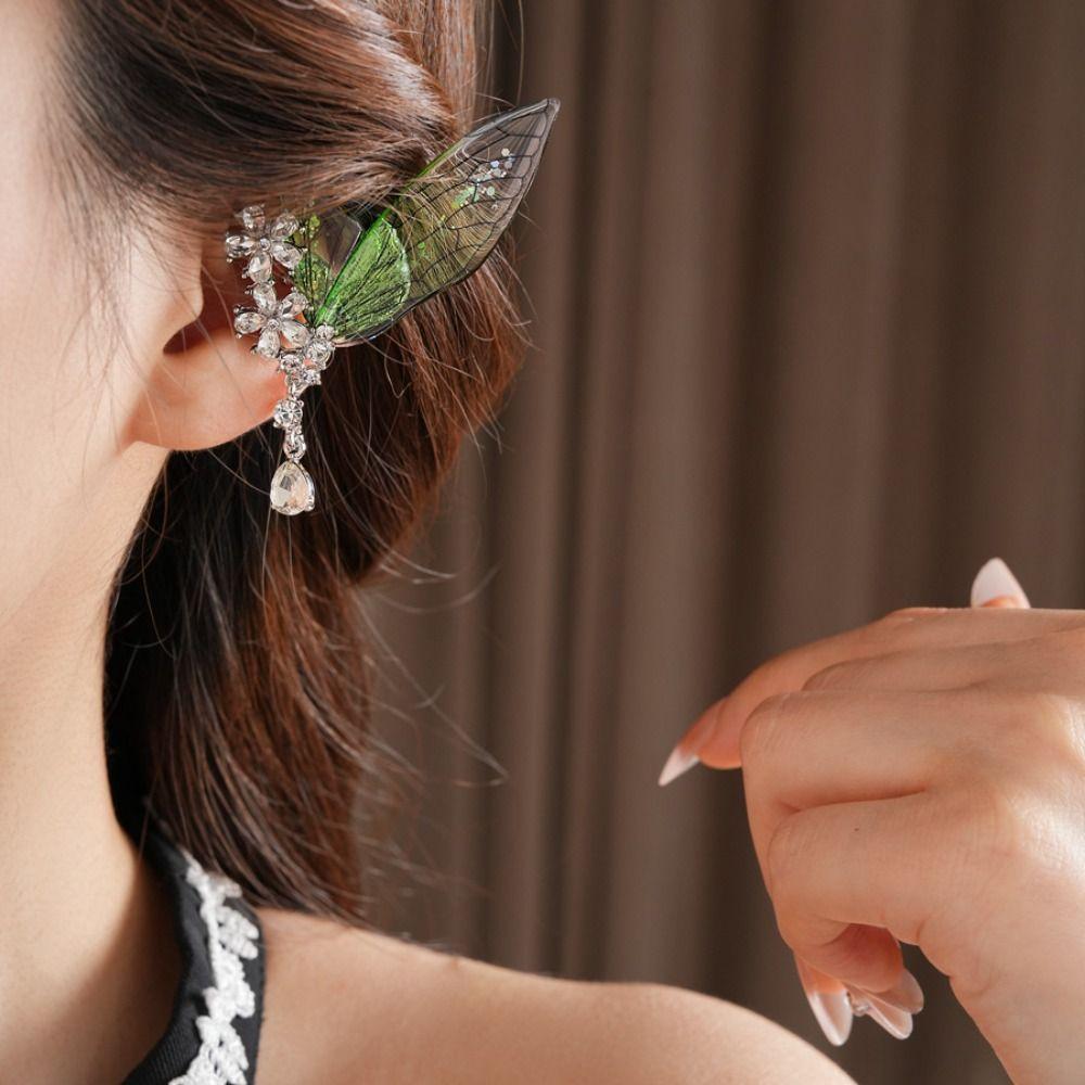Exquisite Green Elf Ear Clip Shiny Wings Ear Clip Sweet Butterfly Earrings Masquerade