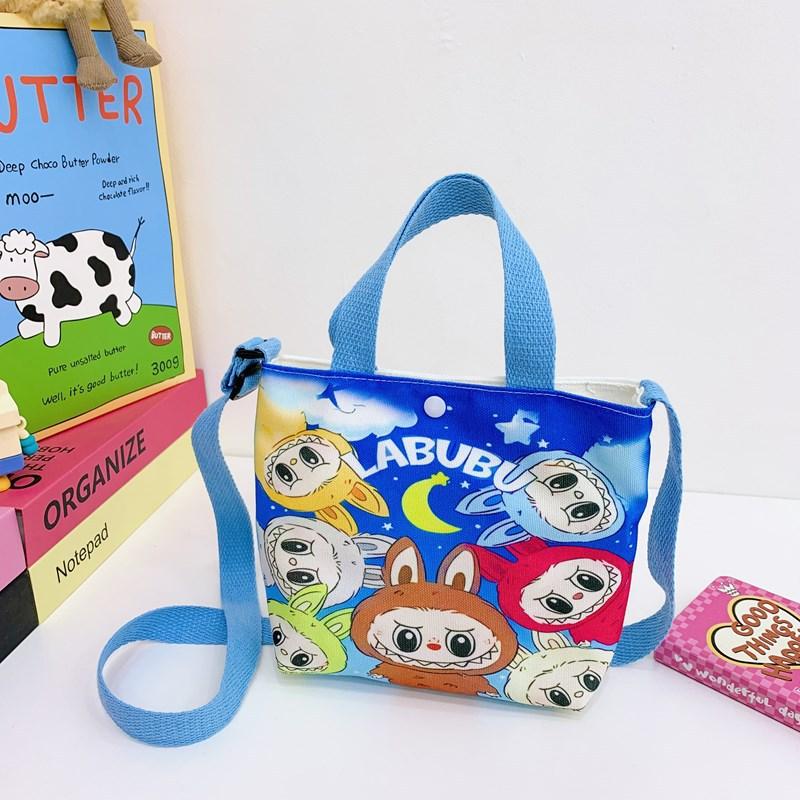 Labubu New Cartoon Canvas Shopping Bag Crossbody Bag Cute Little Girl Handbag Bag Travel Leisure Handbag