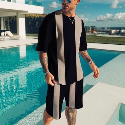 Summer Men's Sportswear 2-piece Set O Neck 3D Short Sleeved T-shirt Shorts Set Men's Running Suit Large T-shirt
