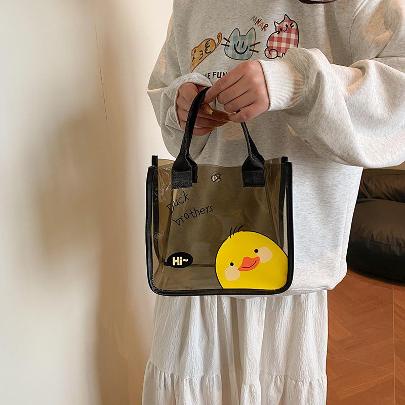 Cute PVC Transparent Tote Bag for Women Thickened Handbag Make up Pouch