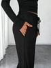 2025 European Cross-Border Spring/Autumn Solid Color Drawstring Waist Long Sleeve and Straight Leg Pants Casual Two-Piece Set