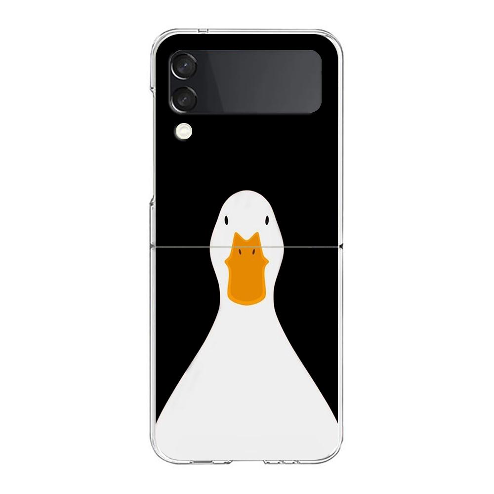 Cartoon Cute Goose Duck Game For Samsung Galaxy Z Flip 3 4 5 Hard Folding Clear PC Phone Case For Samsung Z Flip3 Cover Bumper