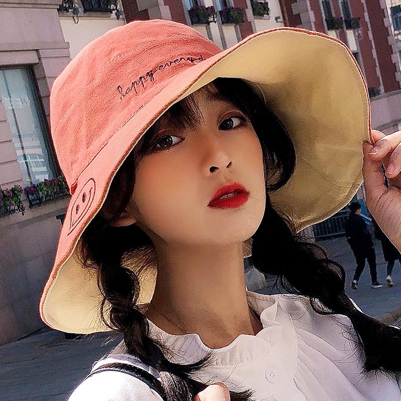 Japanese Literary Smiley Embroidery Fisherman Hat Visor