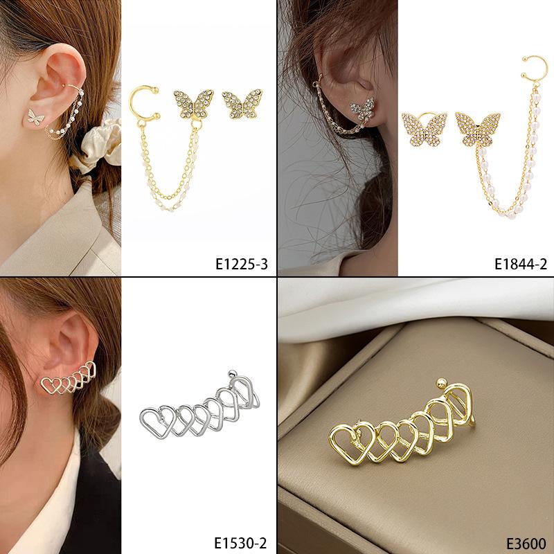 Personalized Integrated Earbone Clip Earrings, Asymmetrical Full-Drilled Butterfly Serpentine Earrings