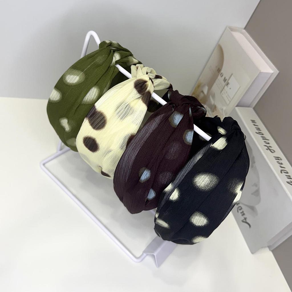 Women's Wide Mesh Polka Dot Bow Headband - Korean Retro Style Fabric Hair Accessory