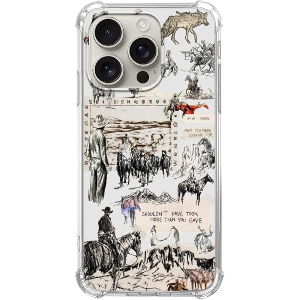 Vintage Cowboy Case Compatible with iPhone 16 Pro, Wild West Country Case for iPhone 16 Pro, Cool TPU Bumper Phone Cover Case