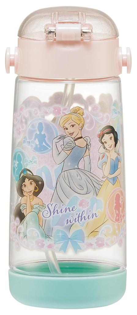 Skater Silikonová láhev na vodu s brčkem, průhledná, 480 ml, Disney princezny, 25 dívek, PDSH5, dětská