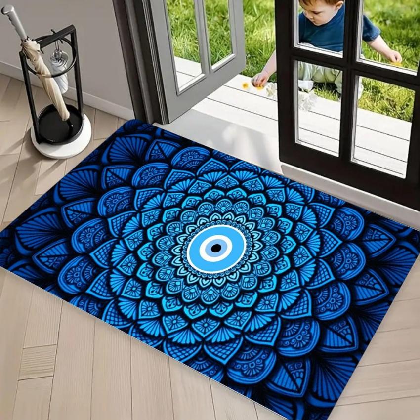 Boho Mandala Evil Eye Area Rug Carpet, Non Slip Floor Mat Washable Welcome Rug for Front Door Entryway Blessing Spiritual Decor