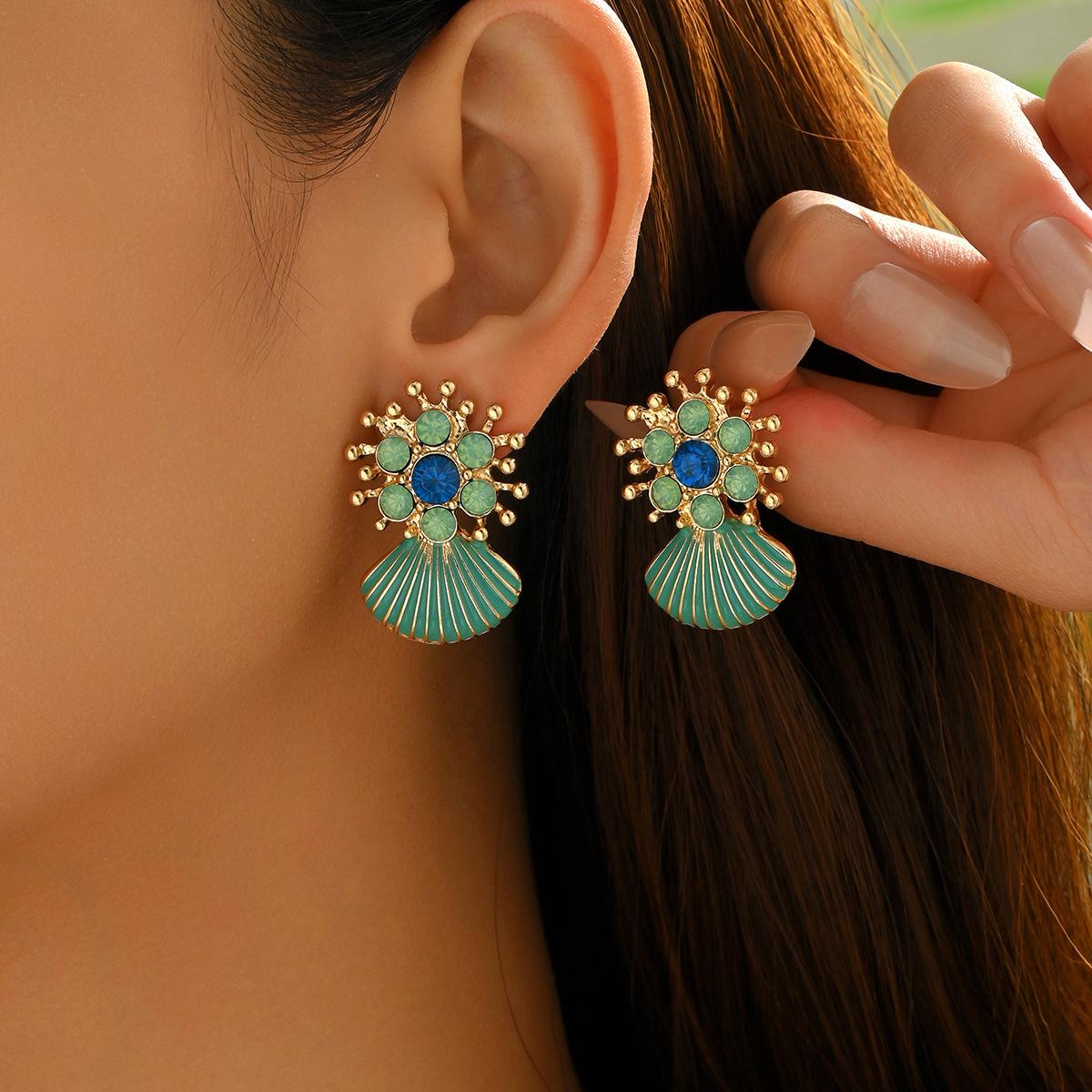 

Модные женские украшения в океанском стиле, геометрические серьги с дизайном в виде ракушек, эмали и бриллиантов, универсальные серьги