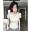 Design Sense Niche Cross V-Neck Strap Front Shoulder Short Sleeve T-Shirt Women's Slim Summer Spice Skinny Short Top
