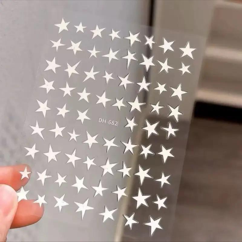 Five-Pointed Star Nail Stickers Foil Hollow Star Decals Flexible Hand-Painted Pentagram Self-Adhesive Nail Art Stickers