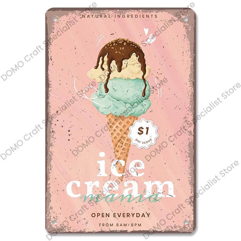 Summer Dessert Poster Vintage Metal Sign Ice Cream Cone Charlotte Metal Tin Plate Wall Decor for Cafe Shop Kitchen Living Room