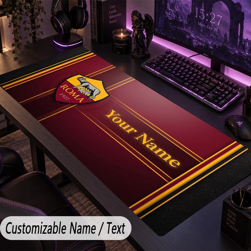 Custom Text Big Mousepad, Extended Desk Pad For Laptop Work GameAS Roma FC