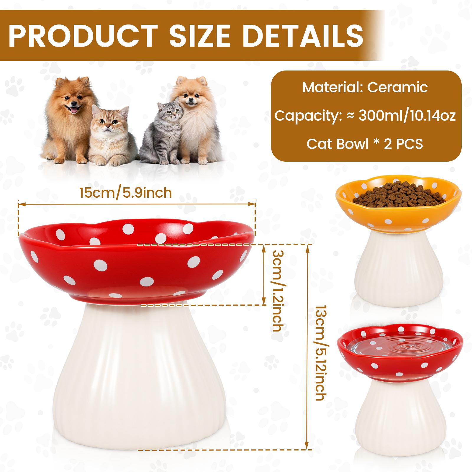 

2Pcs Ceramic Cat Bowl Cute Mushroom Cat Feeding Bowl with Nonslip Base Elevated Pet Water Bowl Pet Supplies for Indoor Outdoor