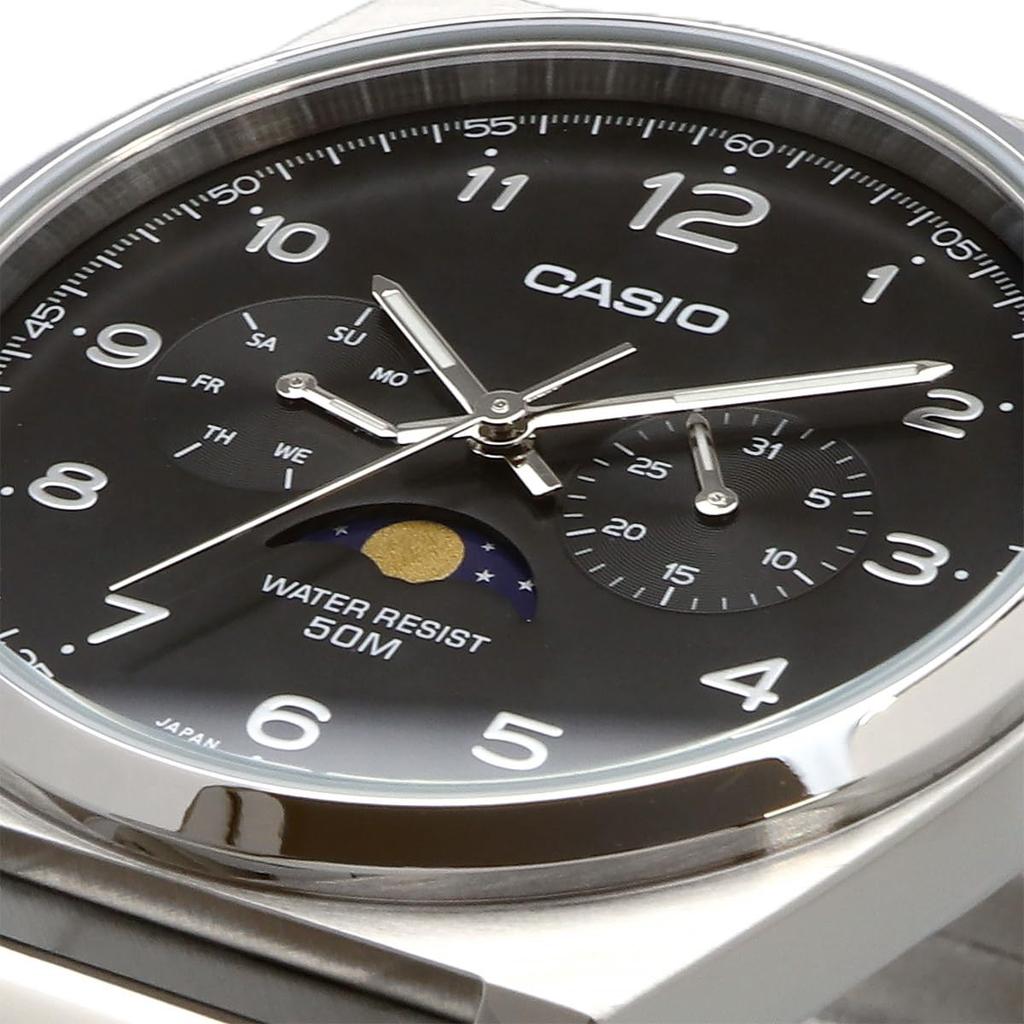 Casio Standard Moon Phase Analog Men's Watch MTP -M300D-1AV / -M305D-7AV with Metal Band, Silver / Black, Overseas Model [Parallel Import]