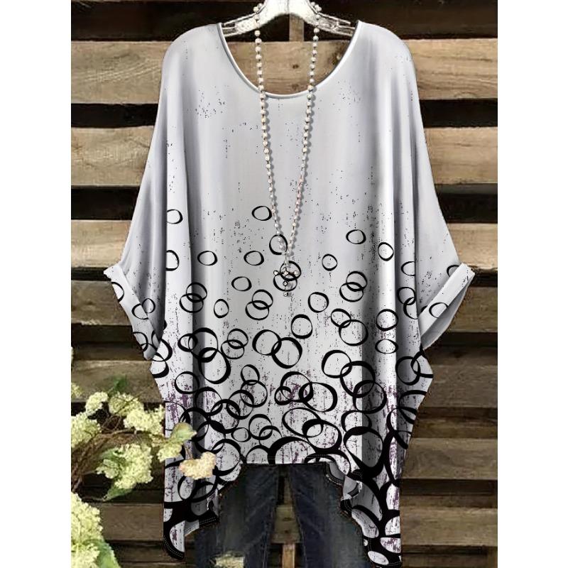 Летняя мода Новый большой круглый вырез Неправильный принт 1XL