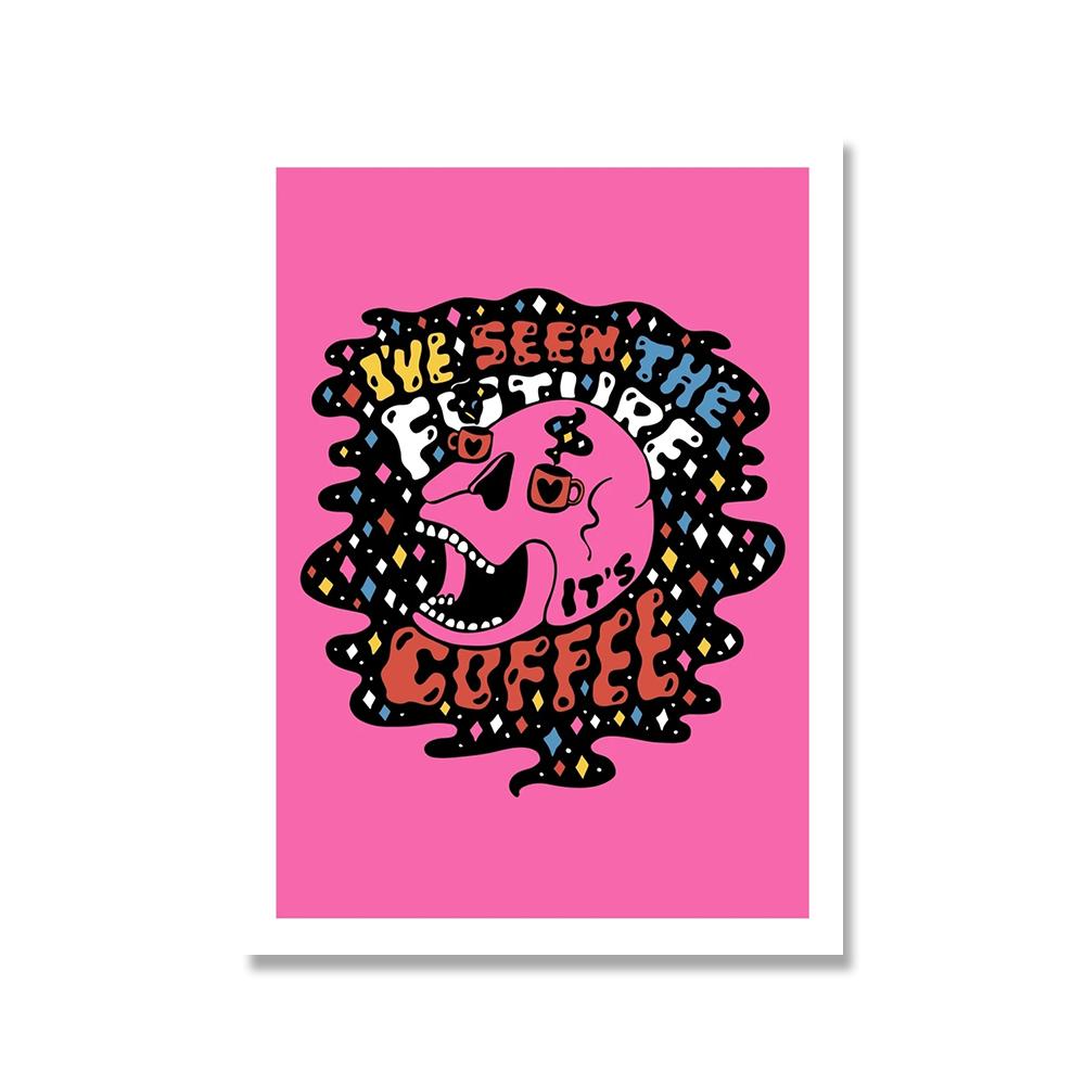 Przytulny abstrakcyjny plakat ścienny sztuka drukuj przyszłość wszechświat marzycielka dziewczyna kaktus różowy pomysł podróż pocztówki płótno malarstwo wystrój domu