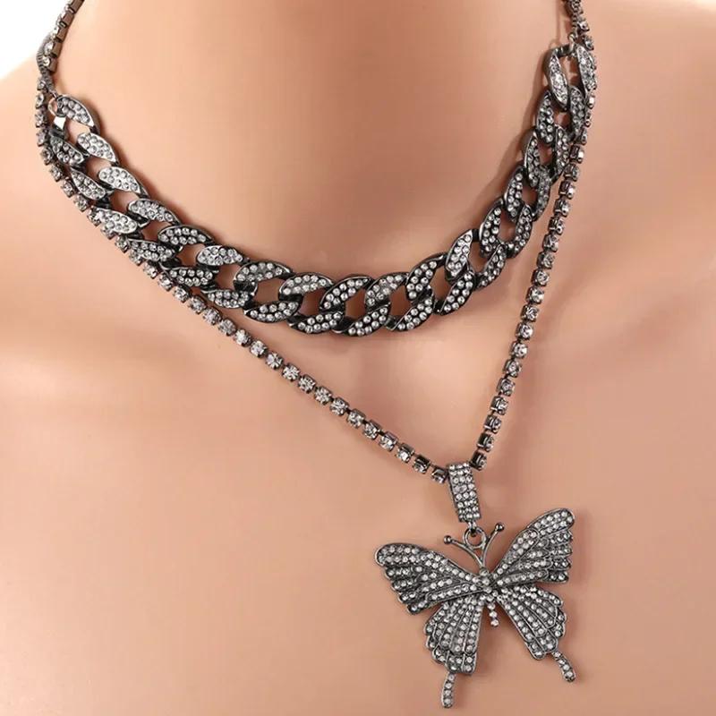 Statement Schmetterling Tennisketten Halskette Choker für Damen Kristall Strassstein Anhänger Halskette Schmuck Weihnachtsgeschenk