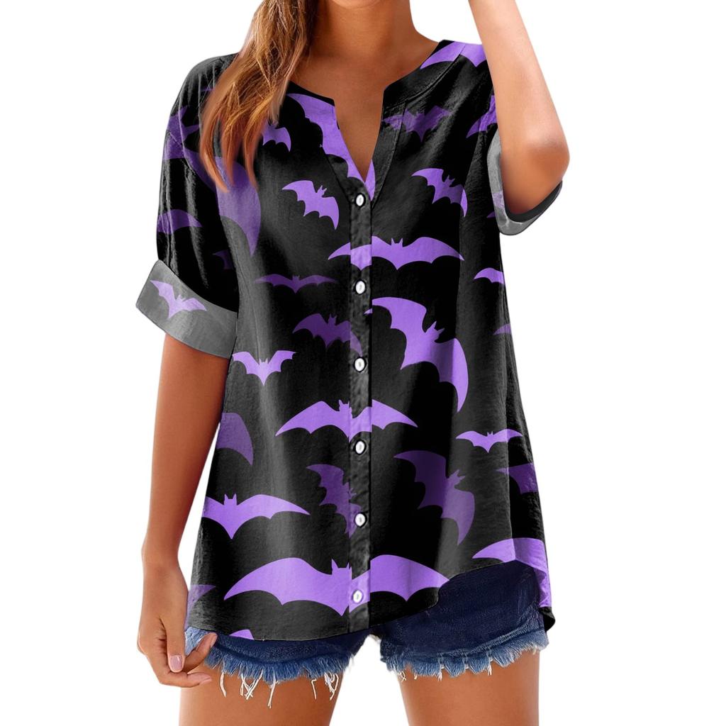 Women's Fashionable, Casual, Comfortable, Loose-Fitting Halloween Print Top