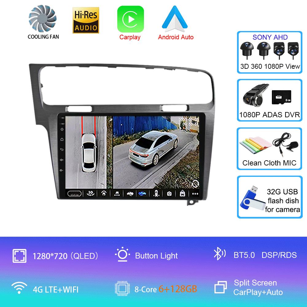 Android 14 For Volkswagen Golf 7 2013-2020 MK7 Car Radio Multimedia Video Player Navigation GPS 5G WIFI Carplay Auto 360 Camera