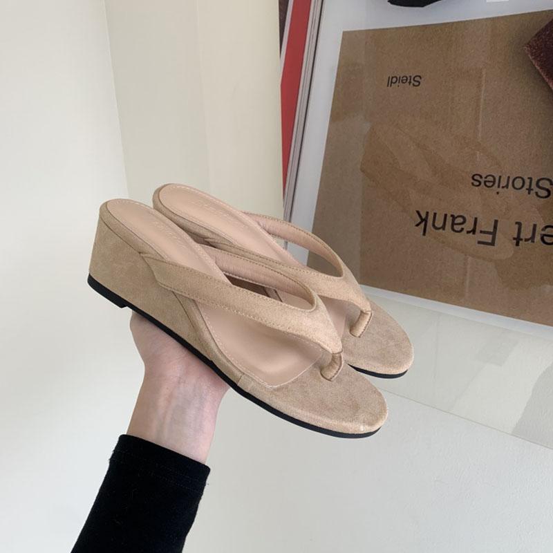 

Street Style Summer Women Wedges Heel Slippers Outdoor Clip Toe Slide Ladies Casual Beach Vacation Flip Flop 40 абрикосовий