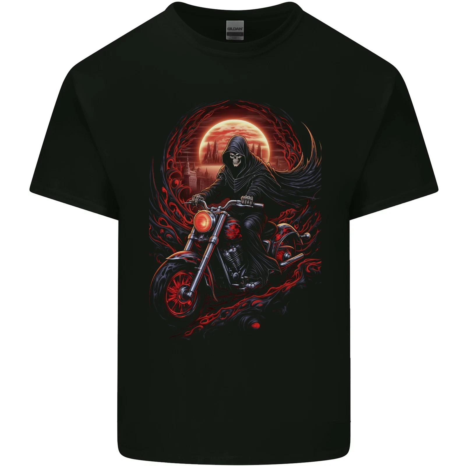 Skull Biker Motorcycle Motorbike Grim Reaper 6 Kids T-Shirt Childrens XL