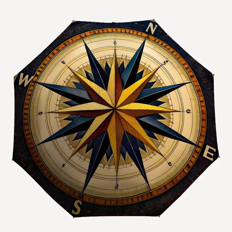 Vintage Compass Rose Nautical Decorative Art PrintUmbrella with Cute Design,Portable 3-Fold Compact Umbrella for Men&Women,Valentine's Day M