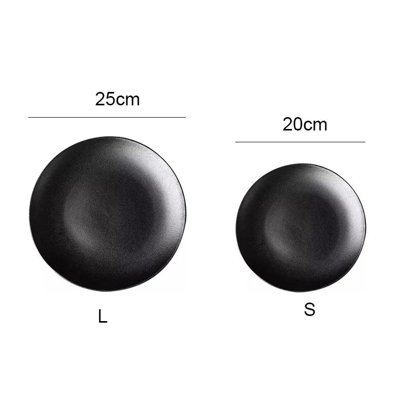 ceramic dishes Black retro ceramic steak plate Hotel Restaurant Simple Plate Fruit Western Plates Shallow round frosted dish