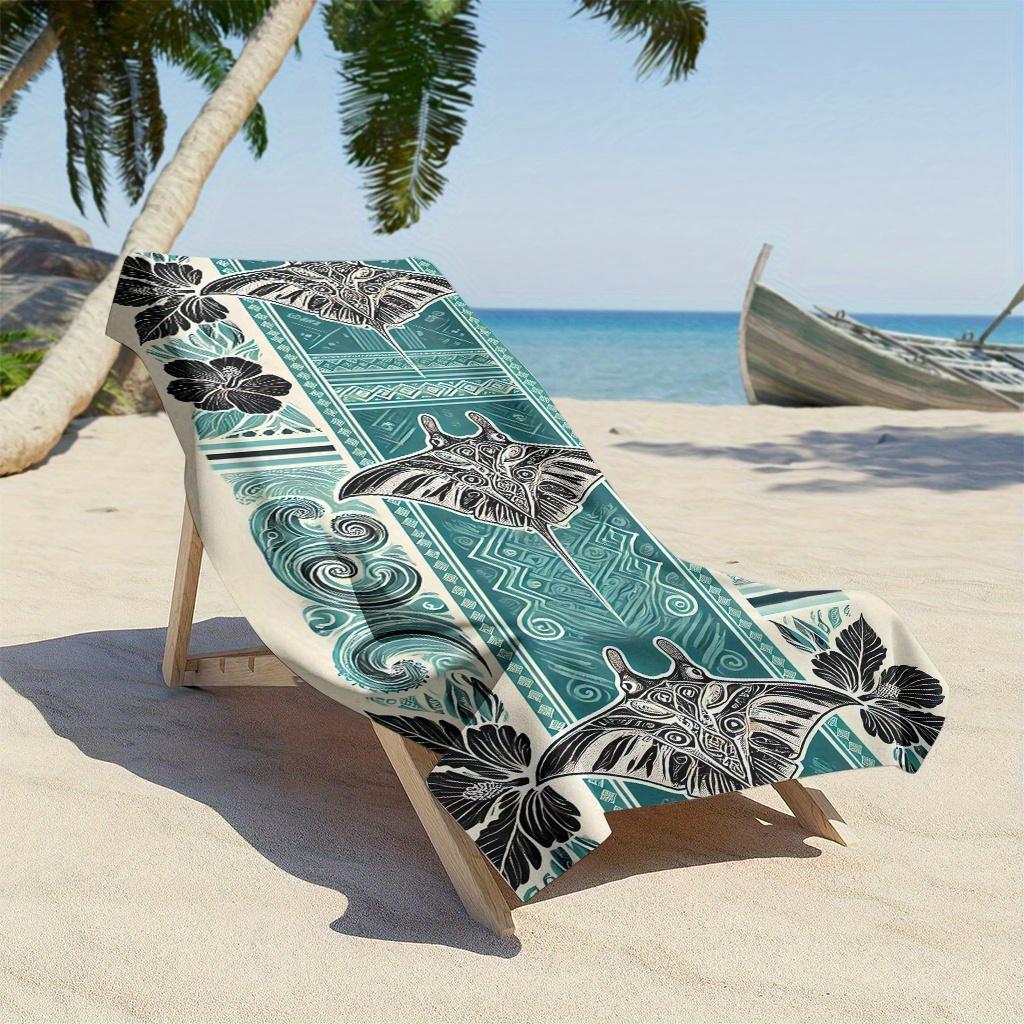 1PC Polynesian Manta Ray Beach Towel Polyester Quick Dry Travel Towel Unisex Lightweight Soft for Swimming Camping Surfing Beach