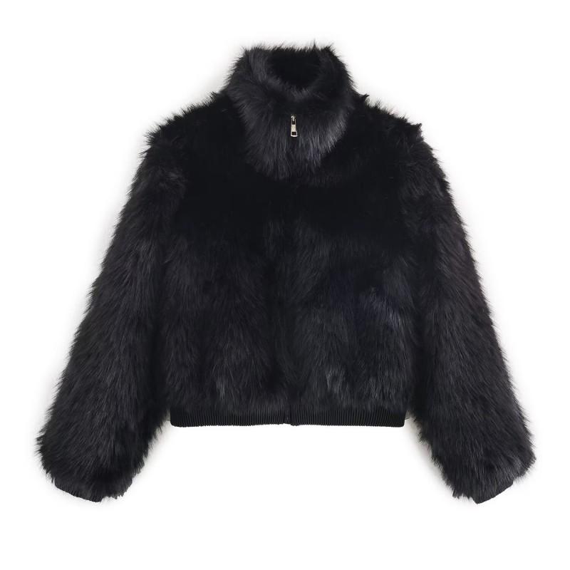 Womens Winter Stand Collar Faux Fur Coat Warm Fashion Versatile Outerwear Street Style