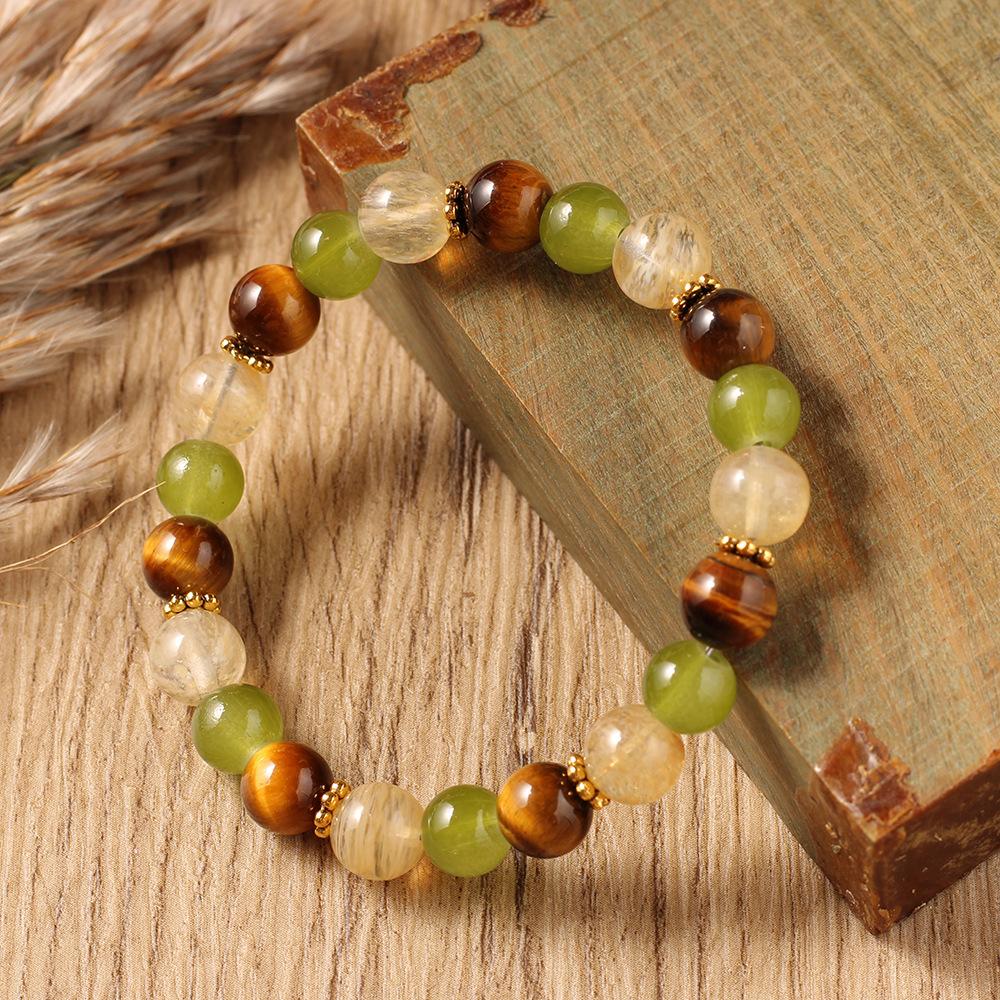 Festive Gifts Tiger Eye Green Aventurine Rutilated Quartz Beaded Bracelet Natural Fashion Jewelry For Men Women Daily Wear Gift