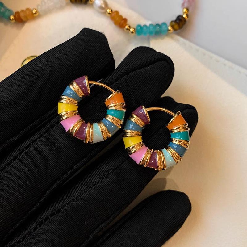 Seven-coloured Enamel Drip Glaze Earrings Heavy-duty Design Heavy Fashion Senior Sense Earrings Trendy Gift Elegant Lady's Accessories Classic Jewelry