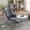 Armchair with Footrest, Upholstered Lounge Chair, High Back, Gold-Tone Steel Legs, Velvet, Dark Gray
