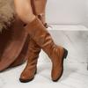 Winter Vintage Pleated Stack Boots 2025 New Size Round Toe Back Lace-Up Knight Boots Women