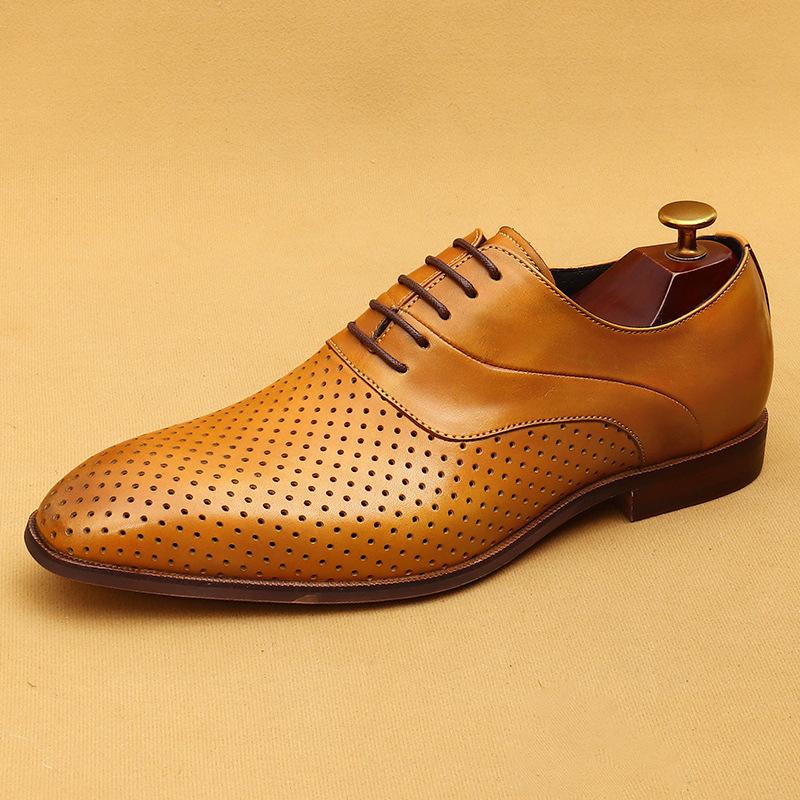 Summer Casual Leather Shoes Hollow Men'S Shoes Real Cowhide Breathable Business Dress Cool Leather Shoes