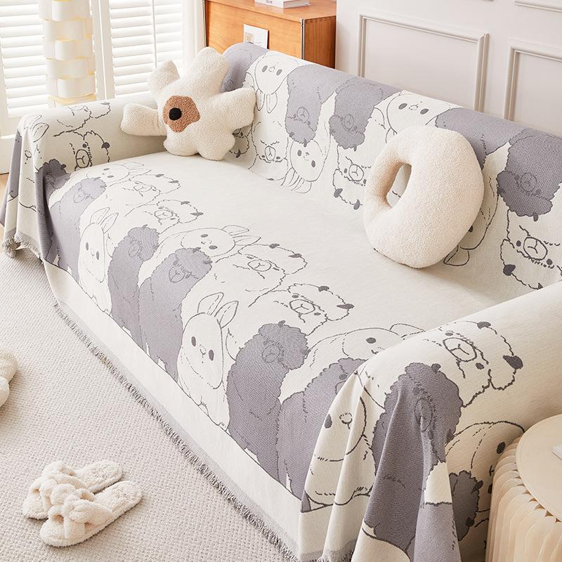 Cartoon Alpaca Double-Sided Sofa Cover Towel Chenille Non-Slip Sofa Cover Universal Cover Thickened Universal Sofa Towel Seat Cushions
