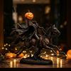Gaming Room Shelf Accessory Halloween Knight On Horseback with Luminous Pumpkin Head Resin Figurine, Decorative Horse Statue Lighted Ornament for Home